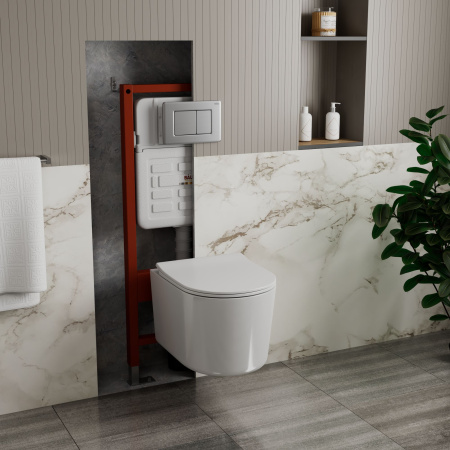 Комплект BAU 6 в 1: усиленная инсталляция BAU IDEAL, унитаз подвесной безободковый Bau Hotel PRO, сиденье микролифт, клавиша BAU Light антивандальная, нерж. сталь брашированная