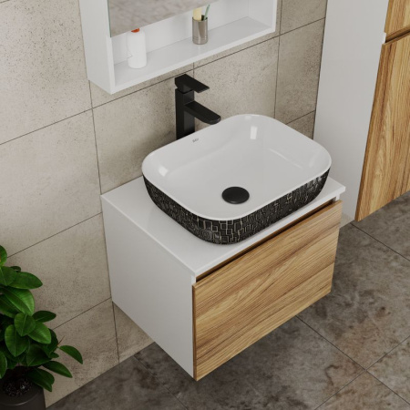 Комплект для ванной, 4 предмета (тумба Bau Dream 60 + раковина BAU 50х40, белая/черная + смеситель Hotel Black, выпуск клик-клак, черный)