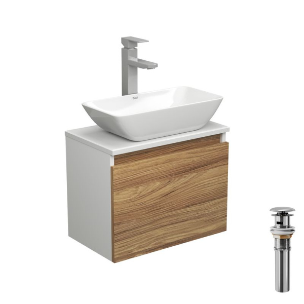 Комплект для ванной, 4 предмета (тумба Bau Dream 50 + раковина чаша BAU 47х24, белая + смеситель Hotel Still, выпуск клик-клак, хром)