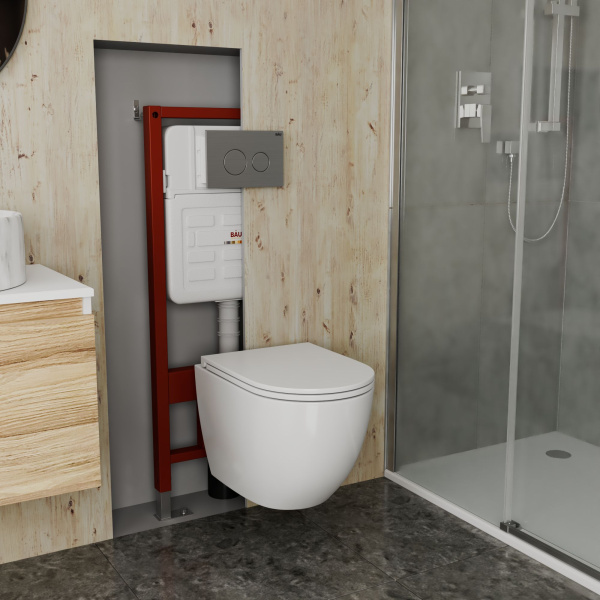 Комплект BAU 6 в 1: усиленная инсталляция BAU IDEAL, унитаз подвесной безободковый вихревой Bau Dream Hurricane3, сиденье микролифт, клавиша BAU Wheel антивандальная, нерж. сталь брашированная