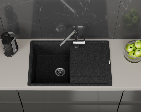 Мойка для кухни врезная кварцевая в комплекте с сифоном BAU Stil Black 78х51, черный