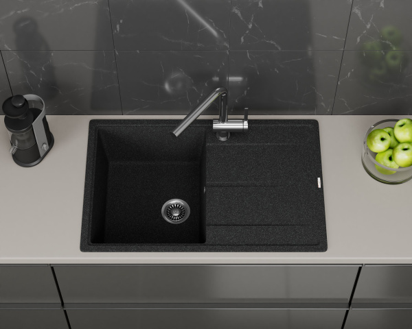 Мойка для кухни врезная кварцевая в комплекте с сифоном BAU Stil Black 78х51, черный