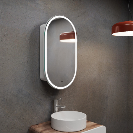 Зеркальный шкаф Bau Kups 45х80 White Edition, LED, сенсор на взмах, лев/прав., белый