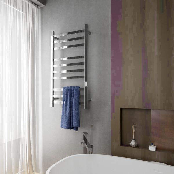 Полотенцесушитель электрический профильный BAU Hotel 50х100, 10 планок, универсальный, нерж. сталь полированная