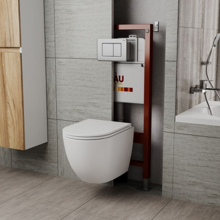 Комплект BAU 6 в 1: инсталляция BAU PRO, унитаз подвесной безободковый вихревой со скрытым сливом Bau Dream Hurricane3, сиденье дюропласт микролифт, кнопка смыва Stil Gun Grey, темно-серый металлик