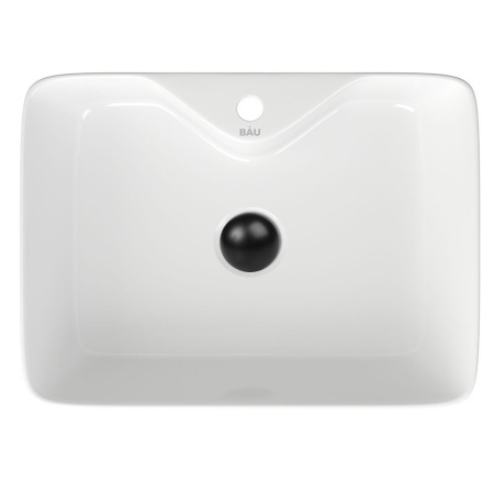 Раковина прямоугольная накладная BAU Cerama 48х37, с отверстием под смеситель, белая + выпуск клик-клак, черный