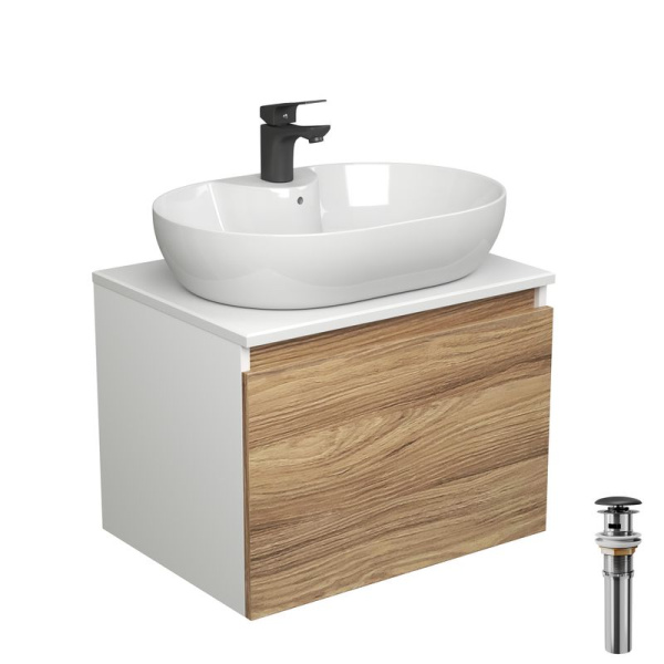 Комплект для ванной, 4 предмета (Тумба подвесная Bau Blackwood 60 + Раковина BAU 60х42, с отв. под см-ль + Смеситель Cerama Black, выпуск черный)