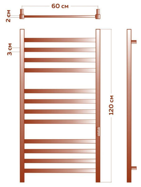 Полотенцесушитель электрический профильный BAU Hotel 60х120, 12 планок, универсальный, черный матовый RAL 9005