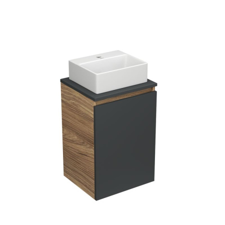 Комплект для ванной, 4 предмета (Тумба под раковину Bau Blackwood 40, графит + раковина BAU 33х28 + смеситель Hotel Still, нержавеющая сталь, выпуск)