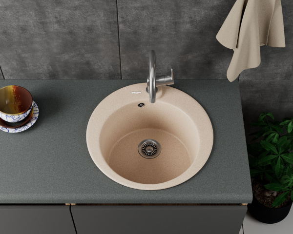 Мойка для кухни врезная кварцевая в комплекте с сифоном BAU Dream Sand 51, песочный