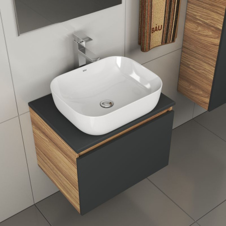 Комплект для ванной, 4 предмета (тумба Bau 60, графит + раковина BAU Stil Pro Pro 50х40 + смеситель Hotel Still, выпуск клик-клак, хром)