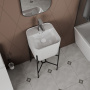 Раковина напольная с металлическими ножками и выпуском (BAU Soul белая + смеситель Hotel Still, выпуск клик-клак белый)