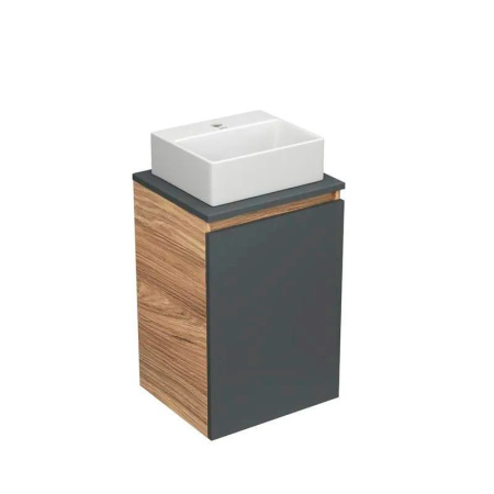 Комплект для ванной, 4 предмета (Тумба под раковину Bau Blackwood 40, графит + раковина BAU 33х28 + смеситель Hotel Still, нержавеющая сталь, выпуск)