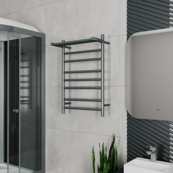 Полотенцесушитель электрический с полкой Маргроид BAU В10 50х80 Gun Grey П7 темно-серый металлик с таймером с таймером справа