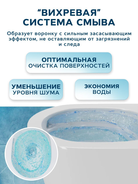 Унитаз подвесной безободковый вихревой со скрытым сливом Bau Stil Hurricane-5, сиденье дюропласт микролифт