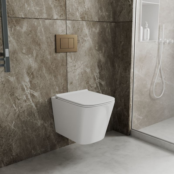 Комплект BAU 6 в 1: инсталляция BAU PRO, унитаз подвесной безободковый Bau Stil PRO, сиденье быстросъемное микролифт, клавиша BAU Stil, бронза