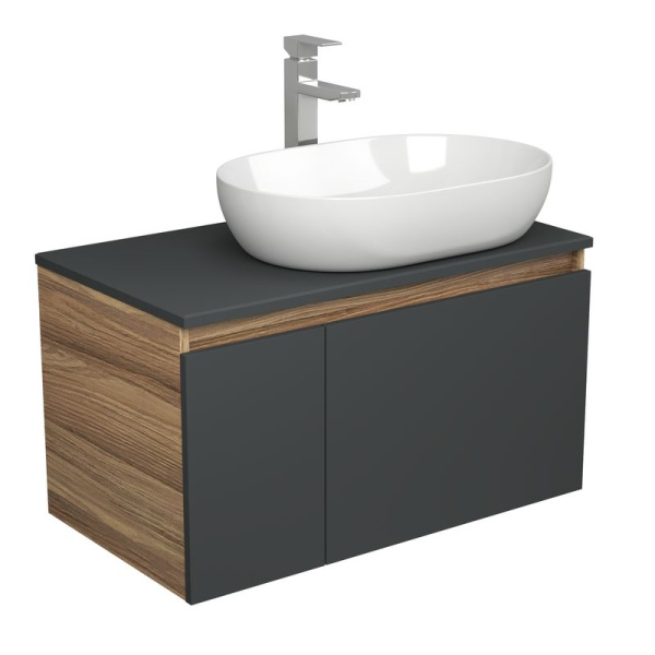 Комплект для ванной, 3 предмета (Тумба подвесная Bau Blackwood 80 графит + Раковина BAU 59х40, Смеситель высокий Hotel Still, нерж. сталь)