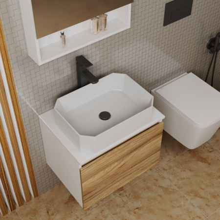 Комплект для ванной, 4 предмета (Тумба подвесная Bau Blackwood 60 + Раковина BAU Hotel 51х37 + Смеситель Hotel Still, нерж. сталь, выпуск белый)