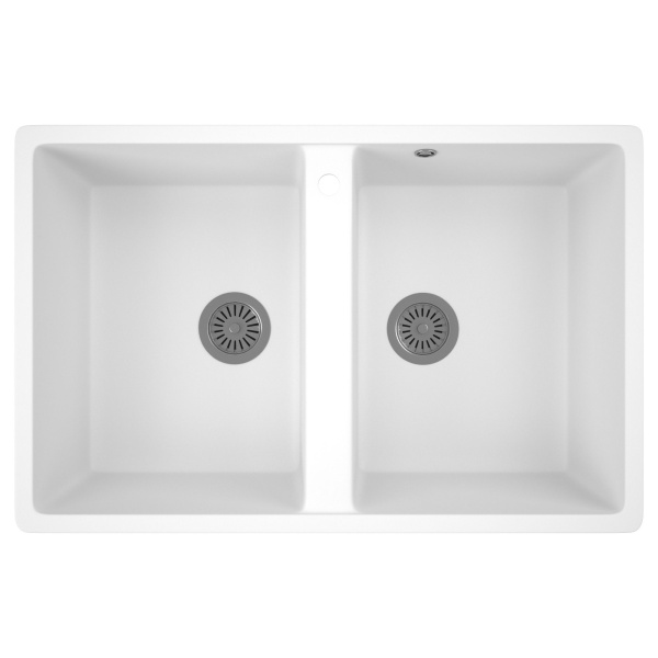 Мойка для кухни двойная чаша BAU Stil White snow 77х50, выпуск с сифоном в комплекте, белый снег
