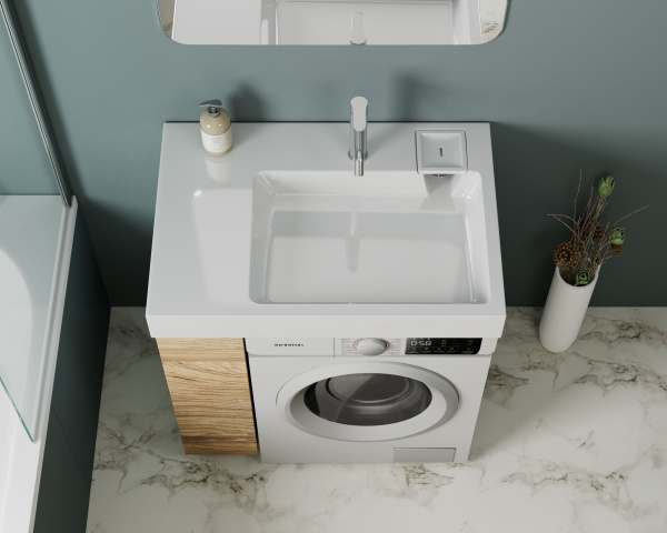 Раковина над стиральной машиной BAU Hotel Pro 80х55, литьевой мрамор в комплекте с кронштейнами и сифоном, белый глянец