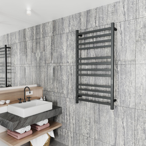 Полотенцесушитель электрический профильный BAU Hotel 60х120, 12 планок, универсальный, черный матовый RAL 9005