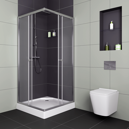 Душевой уголок BAU Stil Hit с поддоном 80x80х195, прозрачное закаленное стекло, хромированный профиль