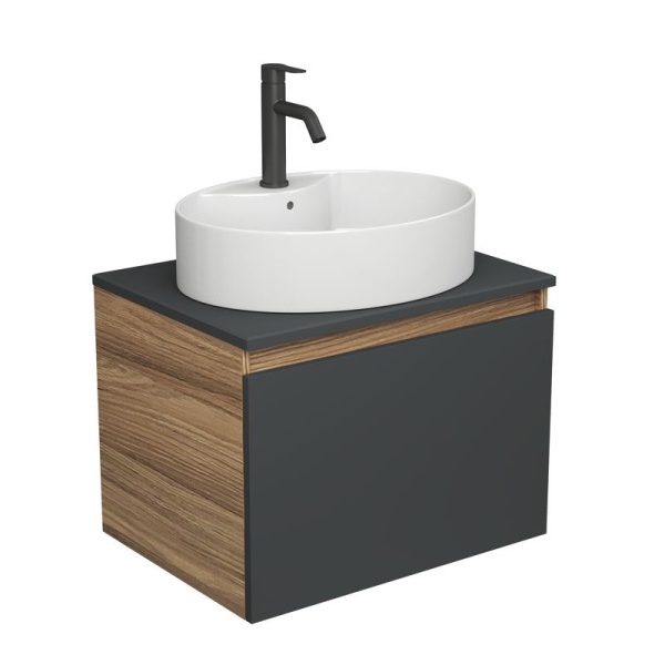 Комплект для ванной, 3 предмета (Тумба подвесная Bau Blackwood 60 графит + Раковина BAU 51х41, с отв. под см-ль, Смеситель Dream Black, черный)