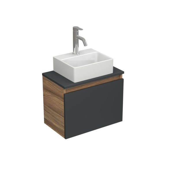 Комплект для ванной, 3 предмета (Тумба подвесная под раковину Bau Blackwood 50, графит + раковина BAU 33х28, смеситель Dream, нержавеющая сталь)