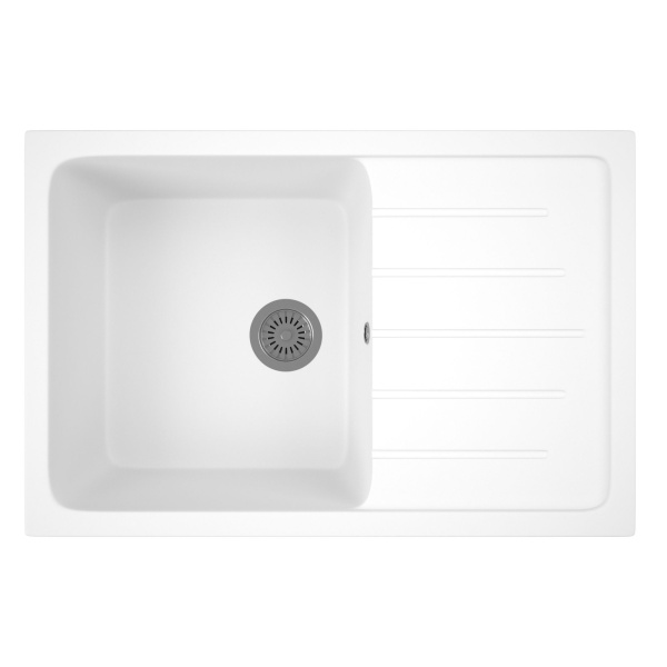 Мойка для кухни оборачиваемая с крылом BAU Stil White snow 75х50, выпуск с сифоном в комплекте, белый снег