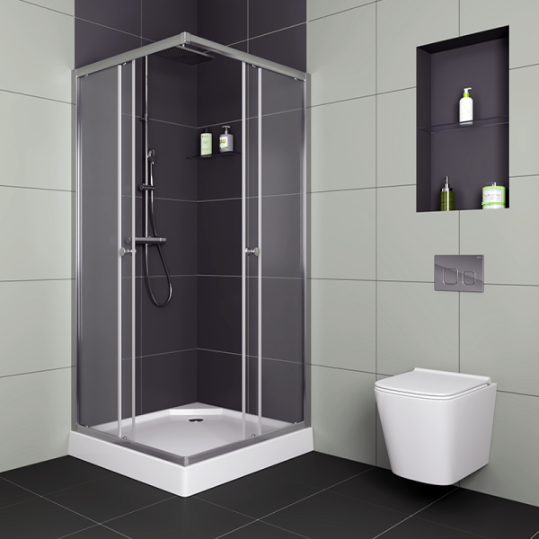 Душевой уголок BAU Stil Hit с поддоном 80x80х195, прозрачное закаленное стекло, хромированный профиль