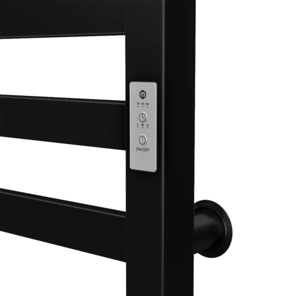 Полотенцесушитель электрический профильный Маргроид BAU В81/10 50х80, 2 вставки 4х4 размер 30*10, черный матовый RAL 9005 с таймером справа