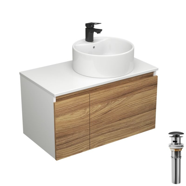 Комплект для ванной, 4 предмета (тумба Bau Dream 80 + раковина BAU D40, с отв. под смеситель + смеситель Cerama Black, выпуск клик-клак, черный)