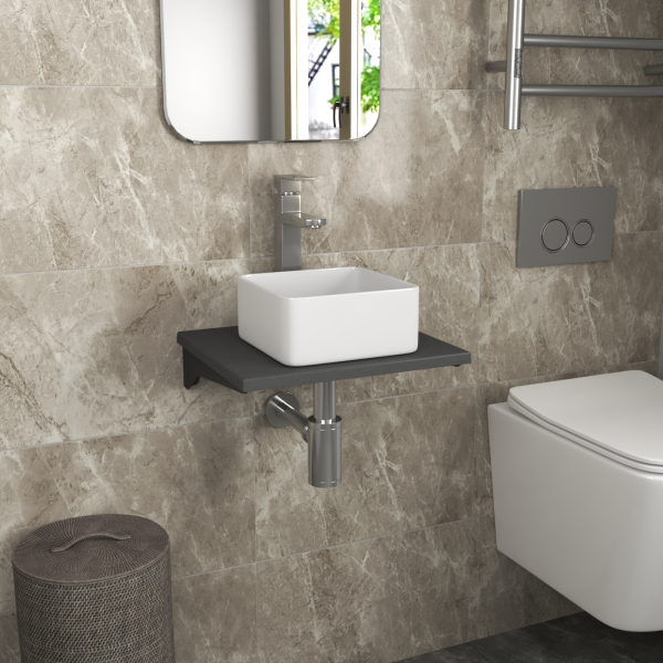 Столешница кварц под накладную раковину BAU Hotel 40 с кронштейнами, серый металлик- MRY0008