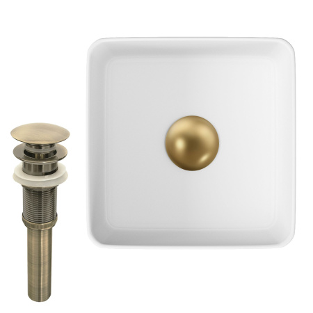 Раковина накладная на столешницу BAU Mini квадратная 24х24 белая, выпуск клик клак, бронза