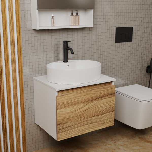 Комплект для ванной, 3 предмета (Тумба подвесная Bau Blackwood 60 + Раковина BAU 51х41, с отв. под см-ль, Смеситель Dream Black, черный)