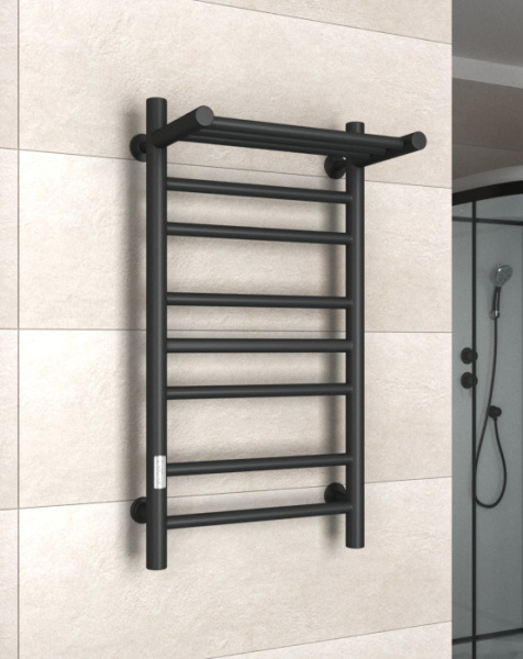 Полотенцесушитель электрический лесенка с полкой Маргроид BAU В10 40х80 П7 (2+3+2) черный матовый RAL 9005, таймер слева