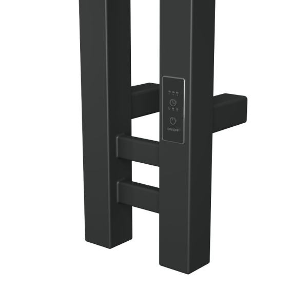 Полотенцесушитель дизайнерский электрический, профильный BAU Stella Square 10х160, 2 коллектора, 2 крючка, черный матовый RAL 9005