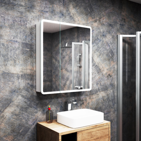 Зеркало-шкаф Bau Stil 70х80, LED подсветка, сенсор, плавное закрывание, оборачиваемый