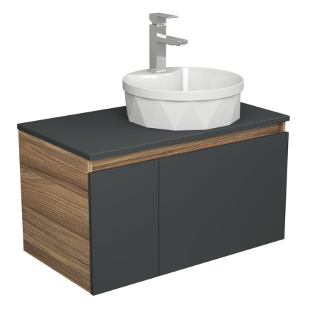 Комплект для ванной, 3 предмета (Тумба подвесная Bau Blackwood 80 графит + Раковина BAU D40, с отв. под см-ль, Смеситель Hotel Still, нерж. сталь)