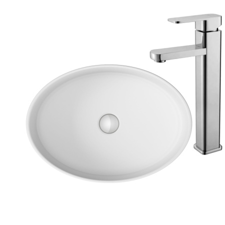Раковина накладная со смесителем (BAU Nimb овальная 50х36, белая + смеситель для раковины высокий Potato Hotel, хром)