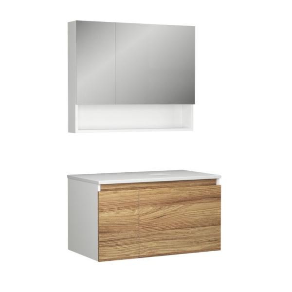Комплект мебели для ванной, 2 предмета (Тумба подвесная Bau Dream Blackwood 80, зеркальный шкаф Bau Dream 80, белый)