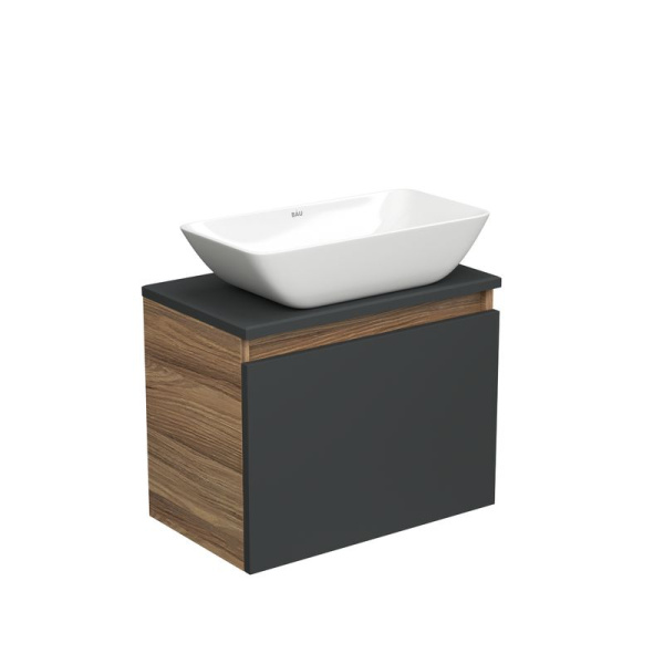Тумба с раковиной (тумба подвесная Bau Dream Blackwood 50, графит + раковина чаша накладная прямоугольная BAU Spectrum mini 47х24)