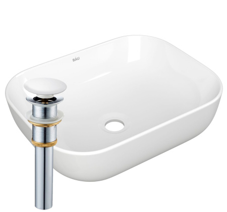 Раковина накладная прямоугольная BAU Stil 50х40, белая + выпуск клик-клак, белый