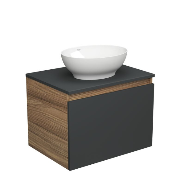 Тумба с раковиной (тумба подвесная Bau Dream Blackwood 60, графит + раковина накладная овальная BAU Nimb 41х33)