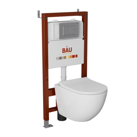 Комплект BAU 6 в 1: инсталляция BAU, унитаз подвесной безободковый Bau Dream PRO-2, быстросъемное сиденье микролифт, клавиша антивандальная, н/ж сталь