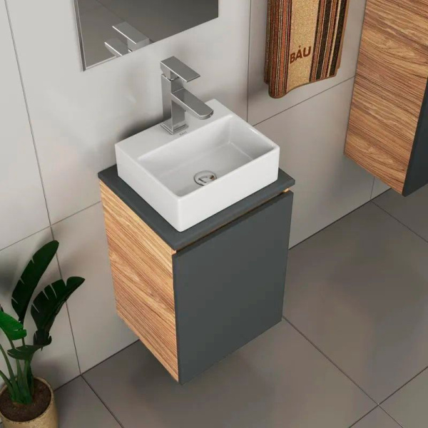 Комплект для ванной, 4 предмета (Тумба под раковину Bau Blackwood 40, графит + раковина BAU 33х28 + смеситель Hotel Still, нержавеющая сталь, выпуск)