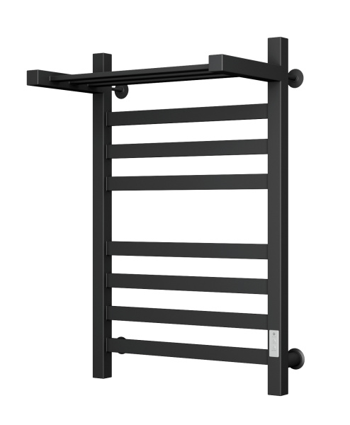 Полотенцесушитель электрический профильный с полкой Маргроид BAU В81/10 50х80, 2 вставки 4х4, черный матовый RAL 9005 с таймером справа