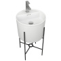 Раковина напольная с металлическими ножками и выпуском (BAU Omega белая + смеситель Hotel Still, выпуск клик-клак хром)
