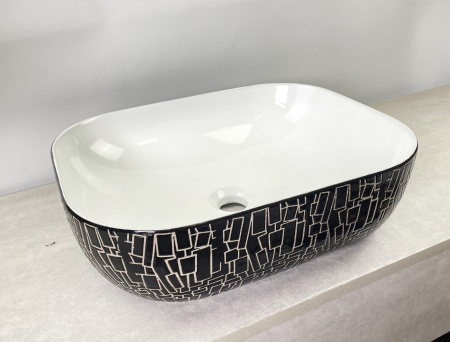 Раковина накладная со смесителем и выпуском (прямоугольная BAU Stil 50х40, белая/черная + смеситель Hotel Still, нер. сталь, выпуск клик-клак хром)