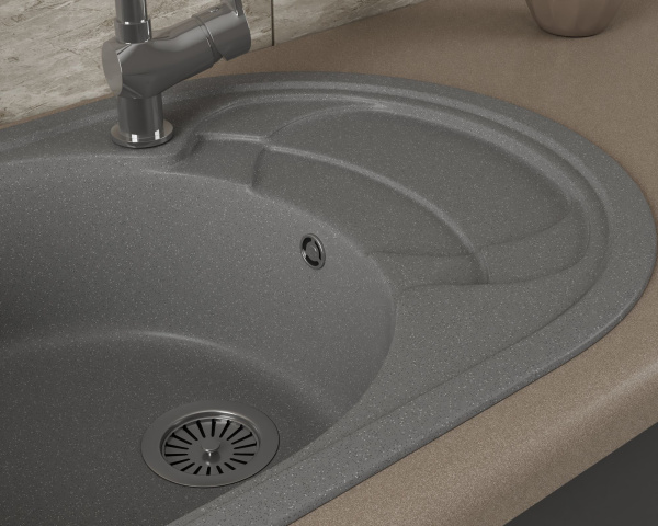 Мойка для кухни оборачиваемая овальная BAU Nimb Gray stone 78х50, выпуск с сифоном в комплекте, серый камень